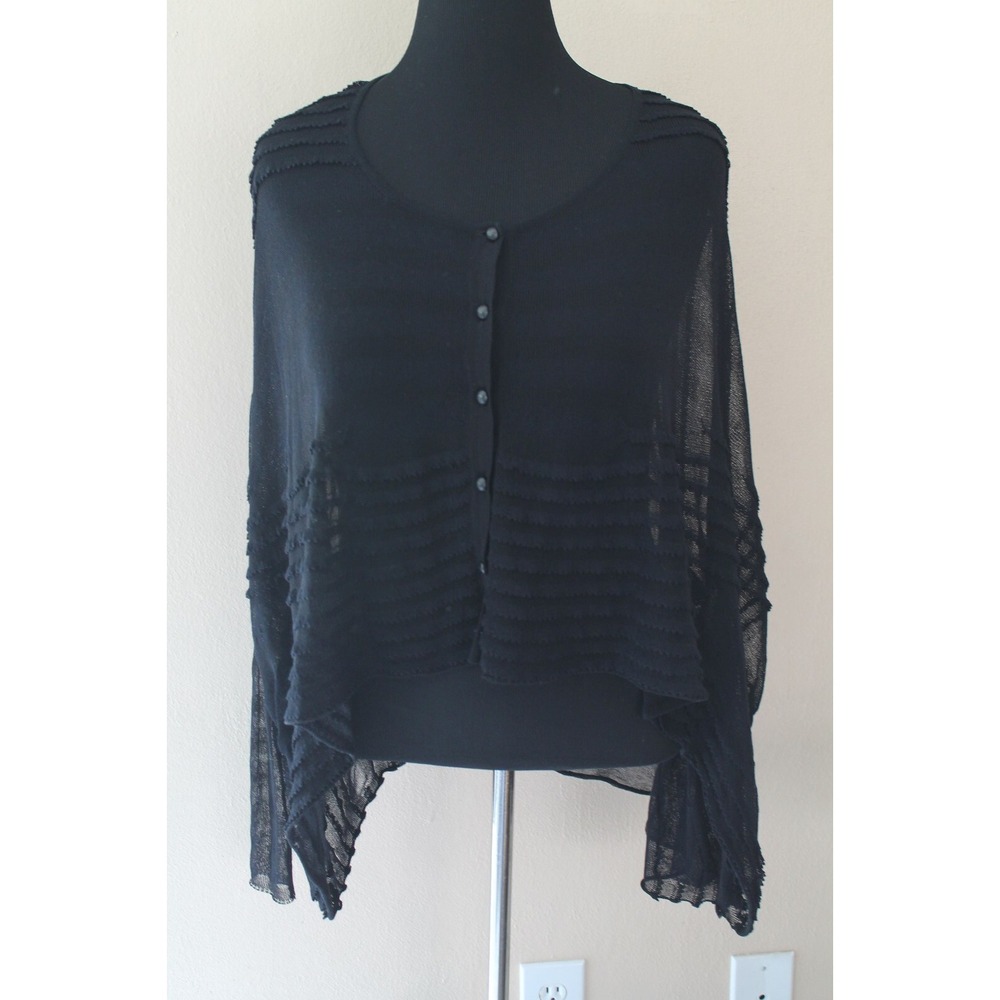 Les Copains‎ Womens Black Scoop Neck Ruffle Button Down Sweater sz S YJ01 - Picture 5 of 6